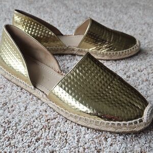 Jimmy Choo Dreya Flats Gold Cubed Mirror Leather Espadrille D D'orsay Women US 7